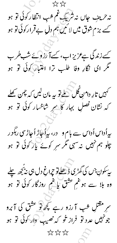 Na Hareef-e-Jaan Na Shareek - Urdu Ghazal of Ahmad Faraz